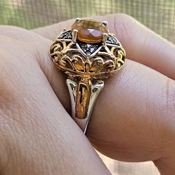 Victoria Wieck 1.32ct Fire Opal & Brown Diamond 2 tone ring- Size 7 - Picture 3 of 11